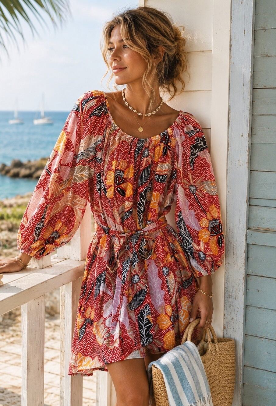 NWT Elizabeth & James Uptown Casual/Dayglow Off Shoulder Dress XL Coastal Resort